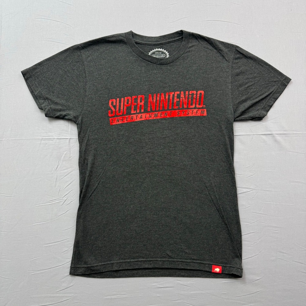 Nintendo‎ Super Nintendo SNES Graphic T-Shirt Charcoal Gray Red Logo Mens Small